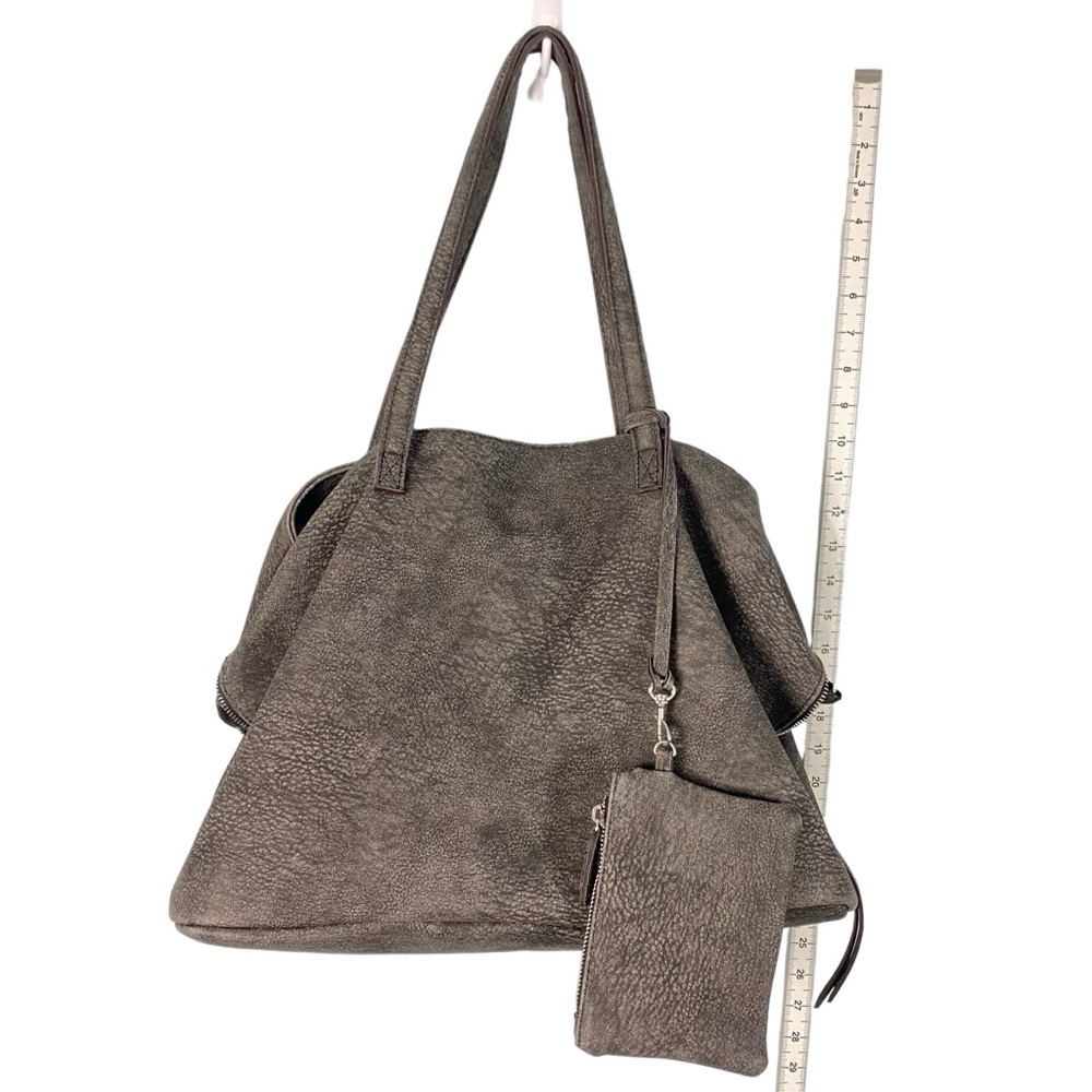 Free People Large Tote Bag With Matching Coin Purse In Distressed Grey